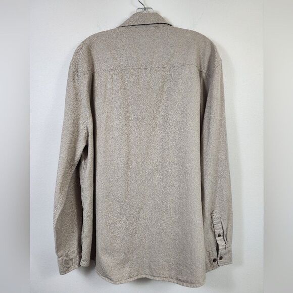 MUTUAL WEAVE Men's Beige Button-Up Shirt Soft Textured Long Sleeve Pocket sz XL - Picture 8 of 10